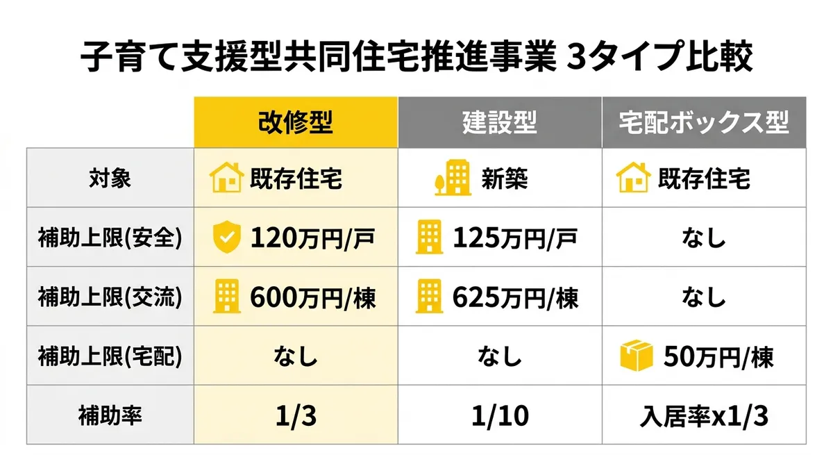 子育て支援型共同住宅推進事業 3タイプ比較