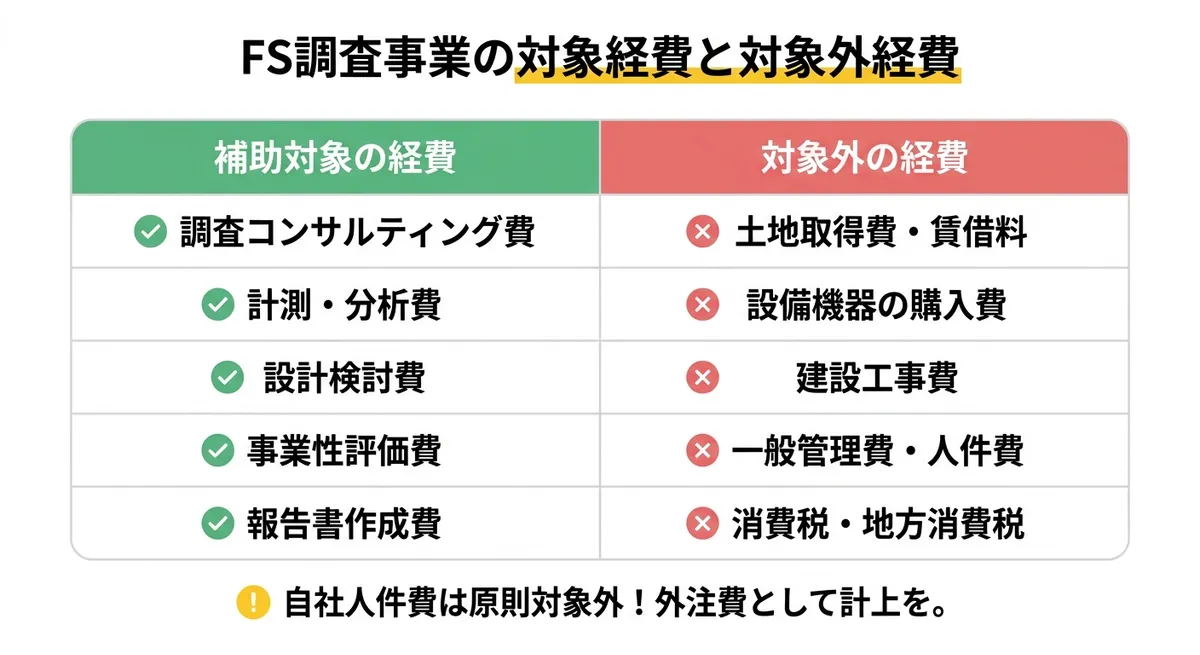 FS調査事業の対象経費と対象外経費