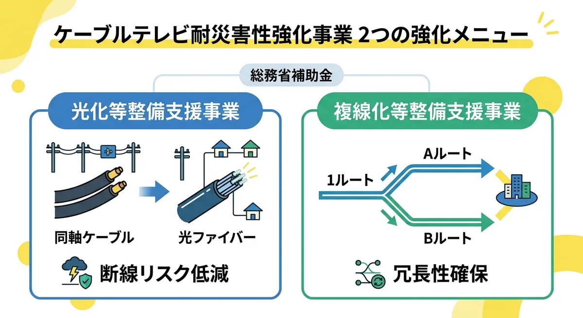 ケーブルテレビ耐災害性強化事業 2つの強化メニュー比較図
