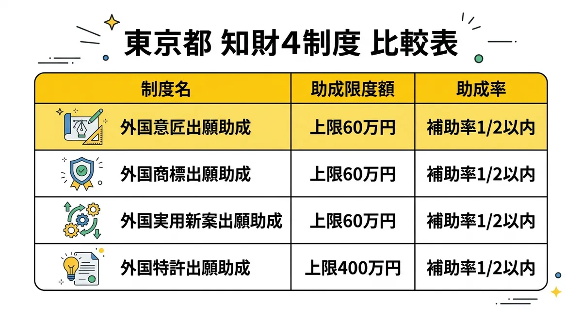東京都 知財4制度 比較表