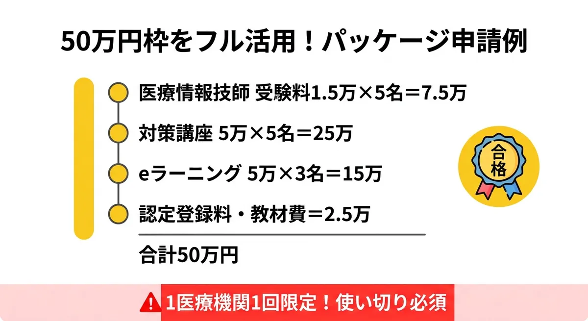 50万円枠フル活用パッケージ申請例の図解