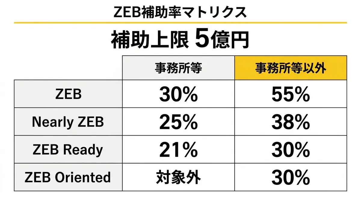 ZEBランク別補助率マトリクス