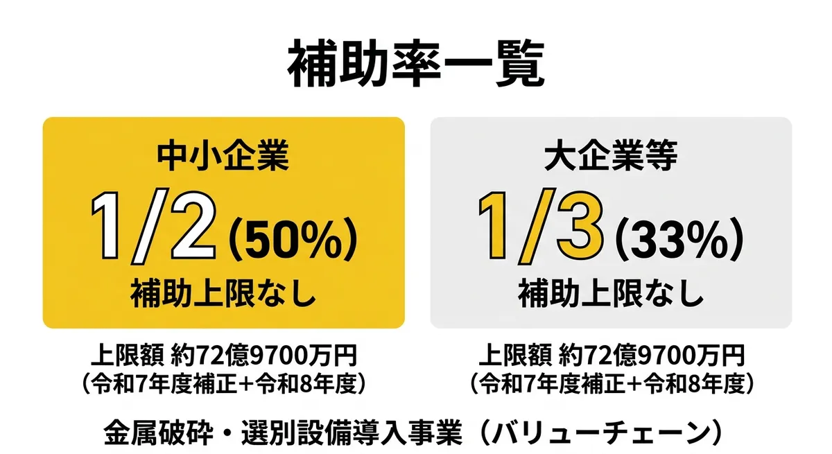 補助率一覧 - 中小企業1/2・大企業1/3