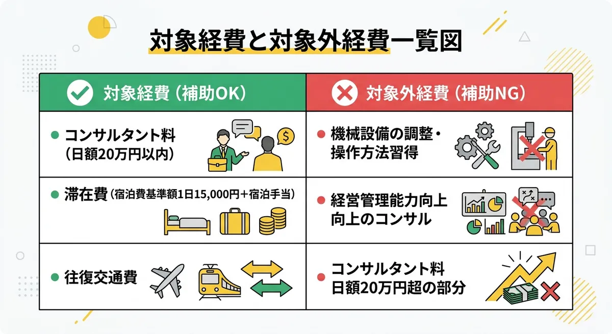 コンサルタント等招へい支援事業 対象経費・対象外経費の整理図