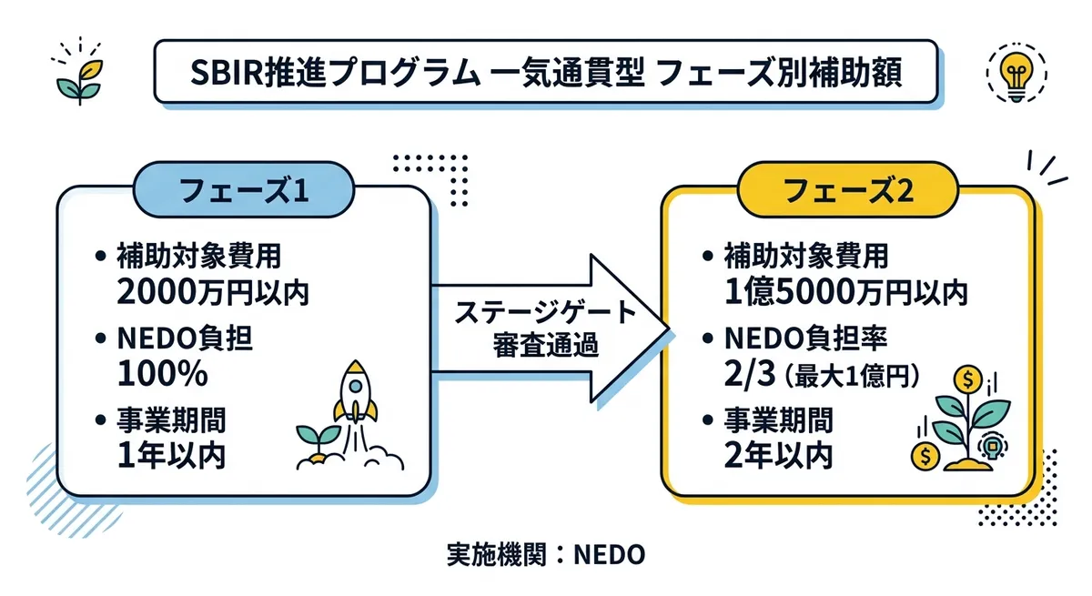 SBIR推進プログラム 一気通貫型 フェーズ別補助額比較