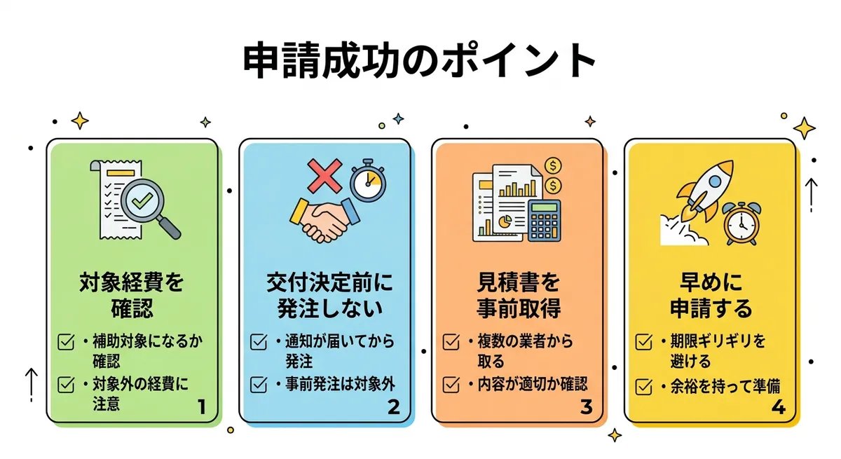 申請成功のための攻略ポイントを示した図解