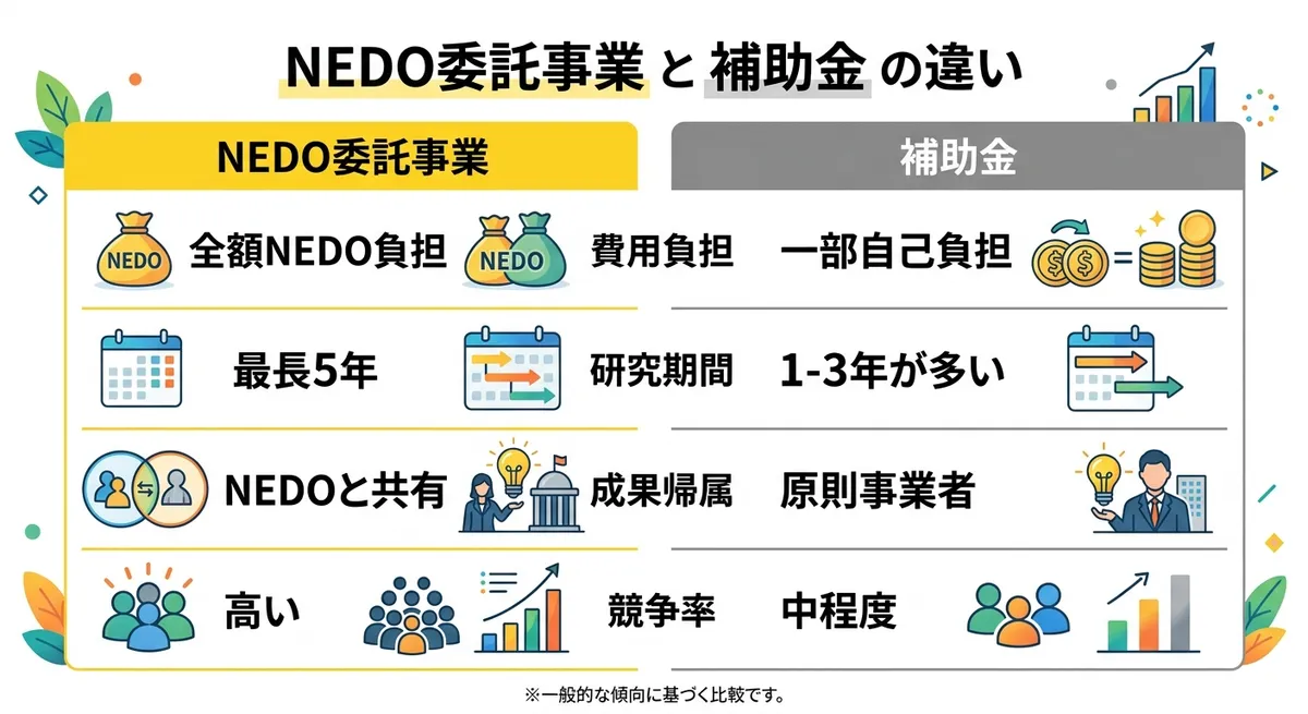 NEDO委託事業と補助金の比較