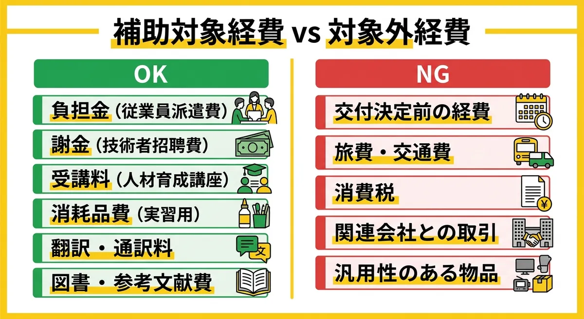 補助対象経費と対象外経費の比較図