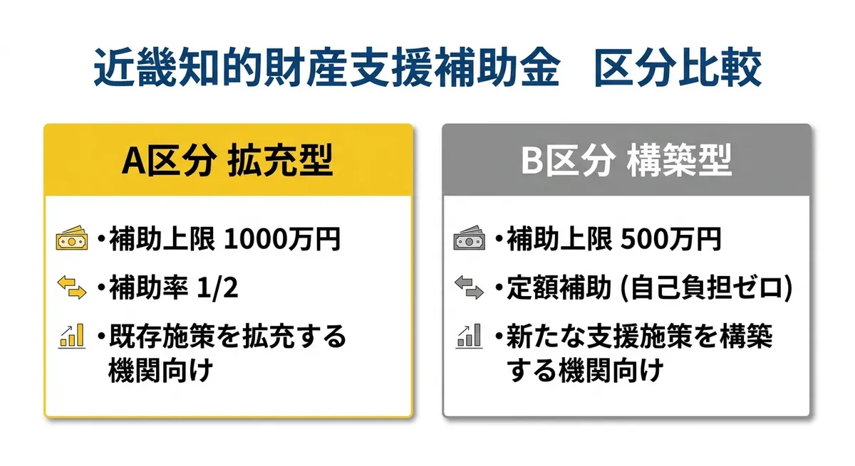 近畿知的財産支援補助金 A区分・B区分比較図