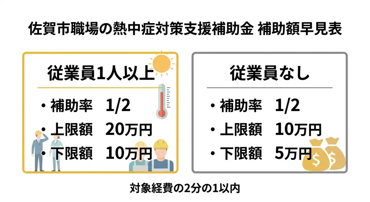 佐賀市職場の熱中症対策支援補助金 補助額早見表