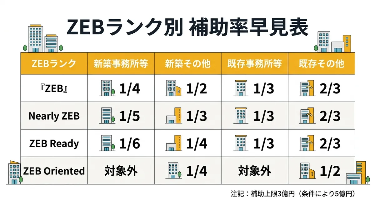 ZEBランク別 補助率早見表
