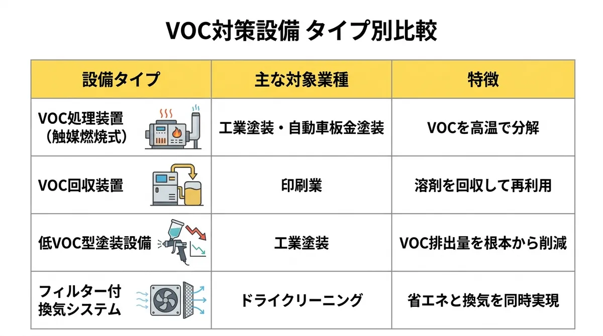 VOC対策設備 タイプ別比較