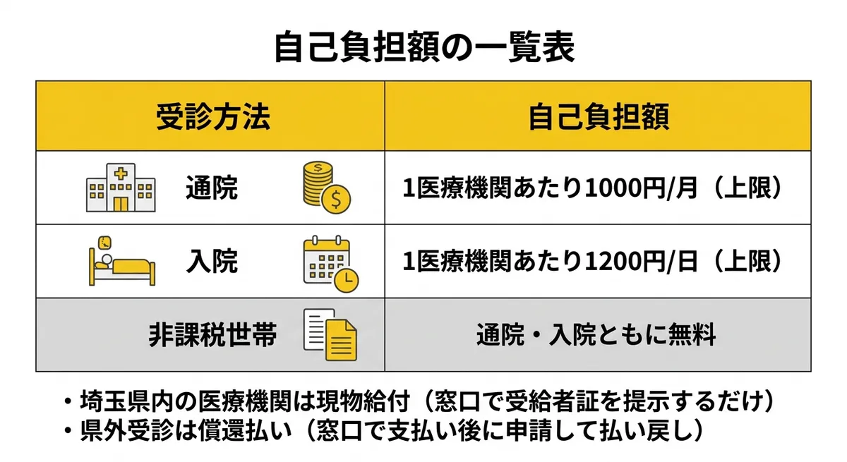 自己負担額の一覧表