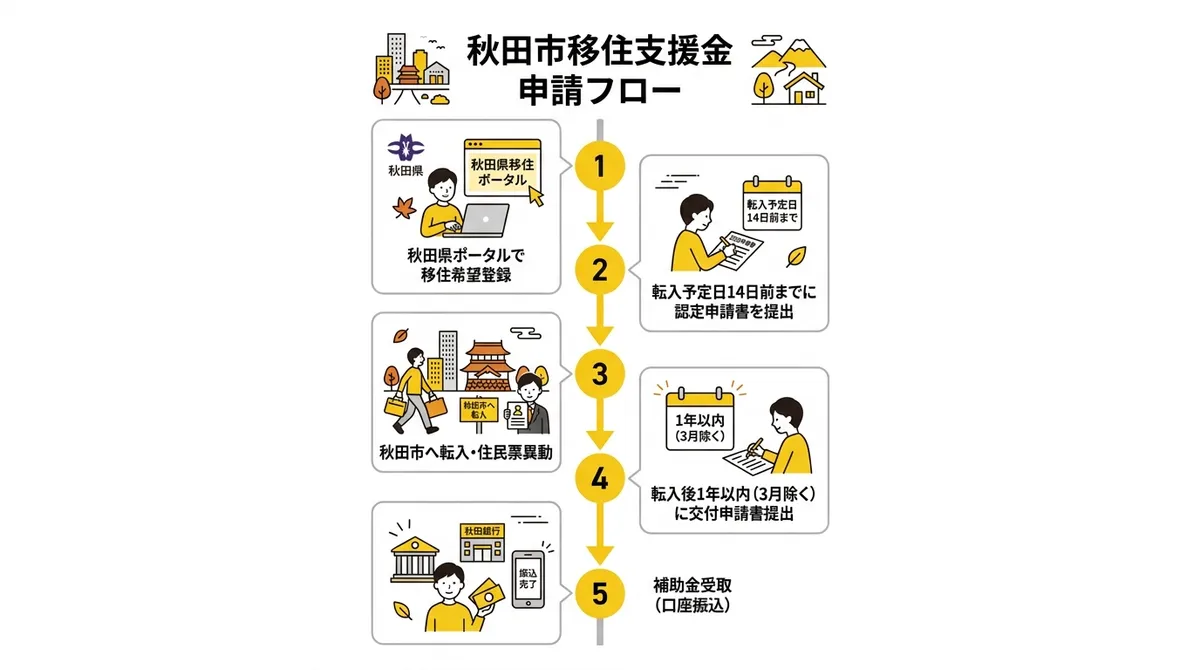 秋田市移住支援金の申請フロー