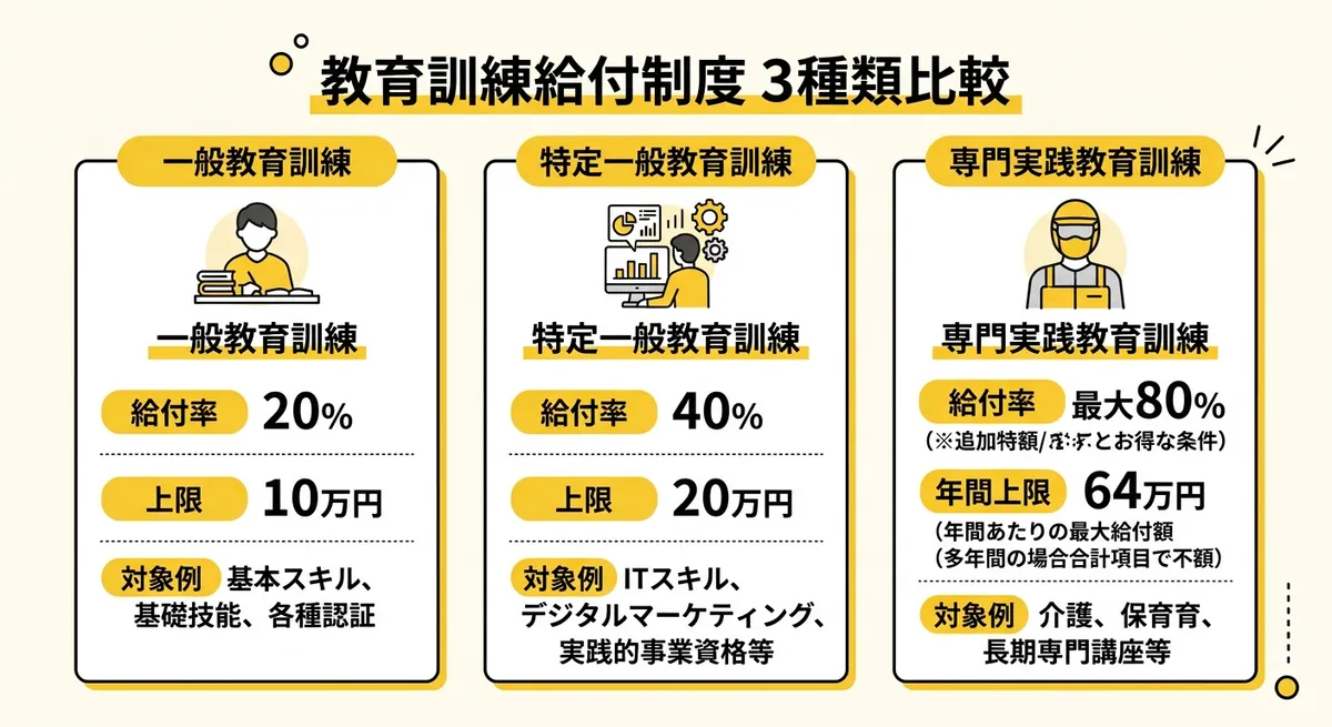 教育訓練給付制度 3種類比較