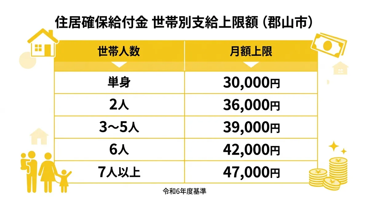 住居確保給付金 世帯別支給上限額（郡山市）