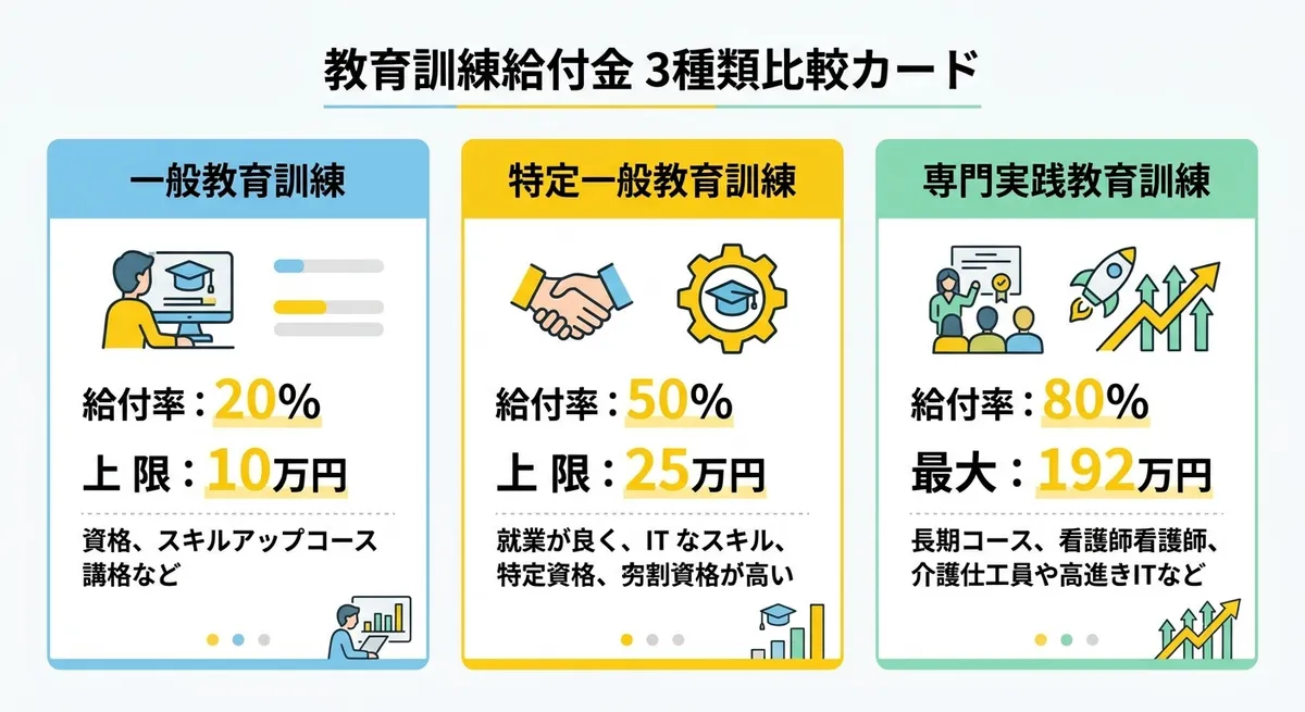 教育訓練給付金 3種類の給付率比較