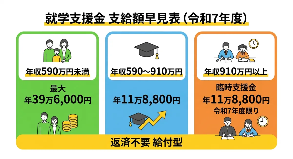私立高校就学支援金の支給額早見表(令和7年度)