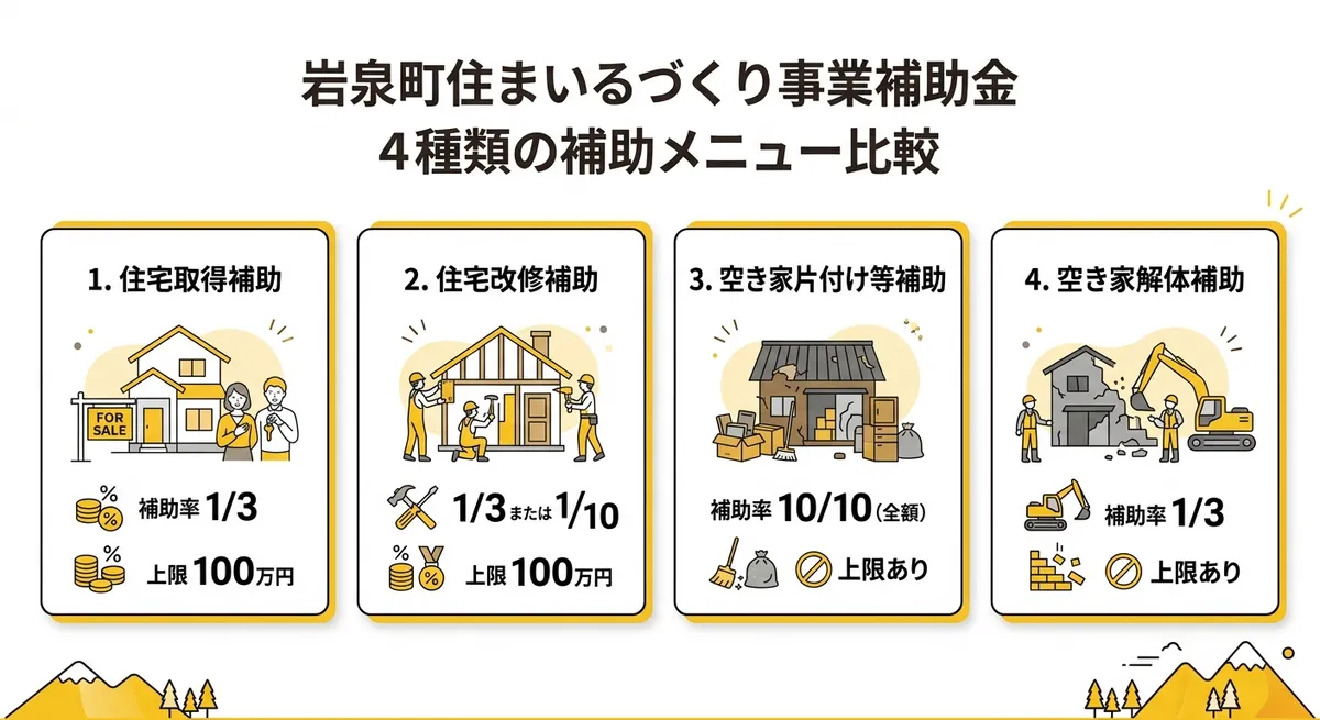 岩泉町住まいるづくり事業補助金 4種類の補助メニュー比較