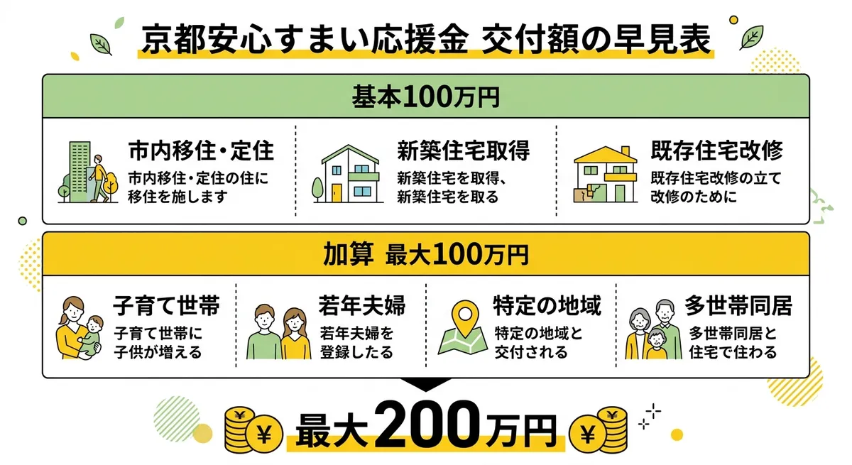 京都安心すまい応援金 交付額の早見表