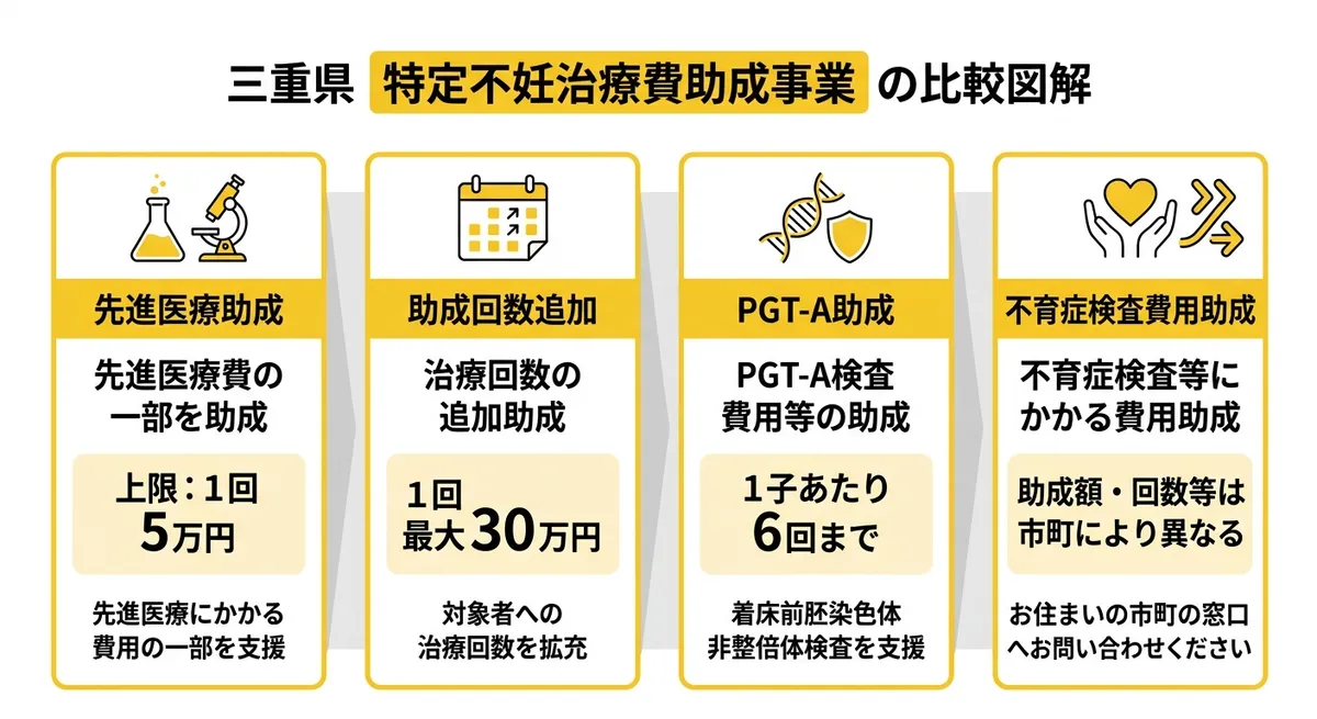 三重県 特定不妊治療費助成事業4種類の概要比較