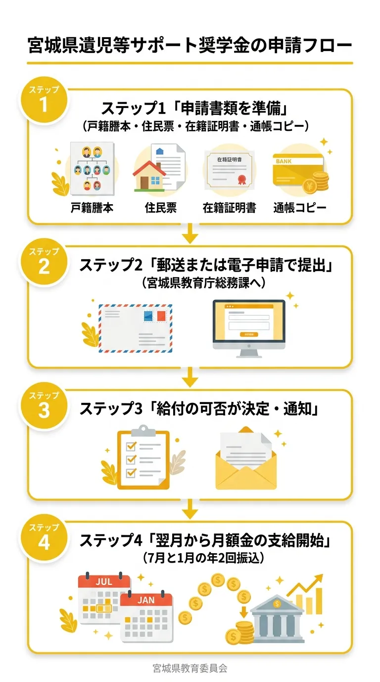 宮城県遺児等サポート奨学金 申請フロー