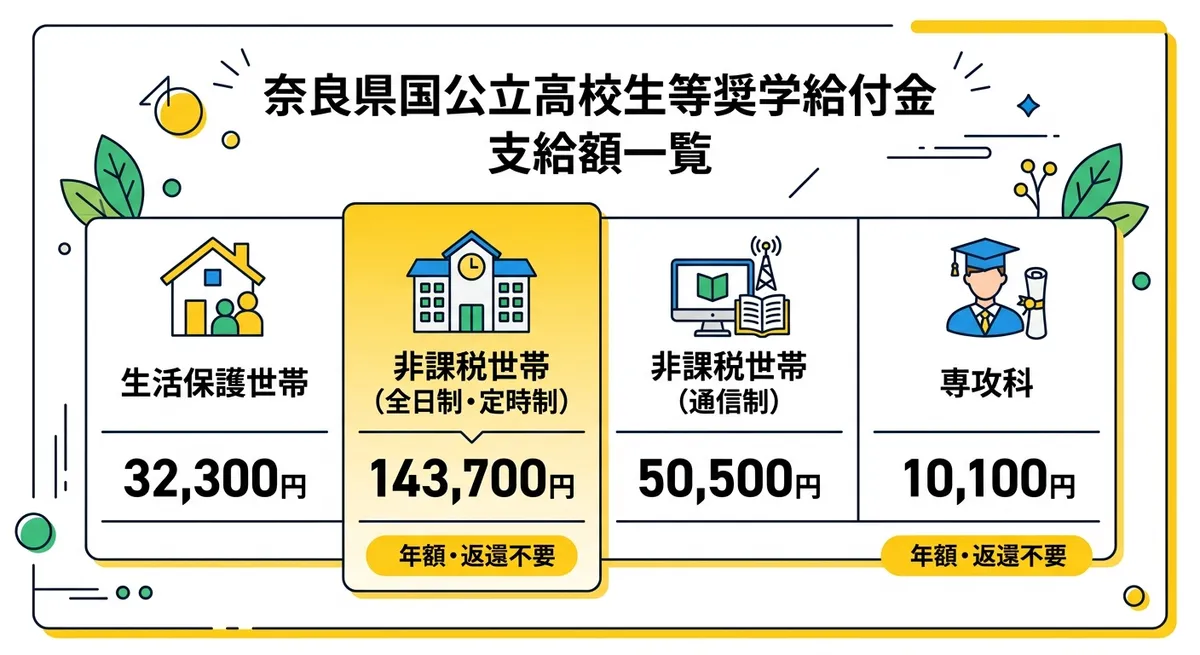 奈良県国公立高校生等奨学給付金 支給額一覧