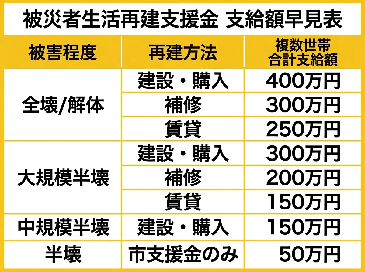 被災者生活再建支援金 支給額早見表