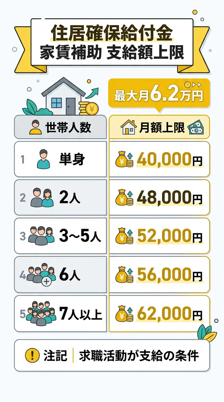 住居確保給付金の支給額一覧（世帯人数別上限）
