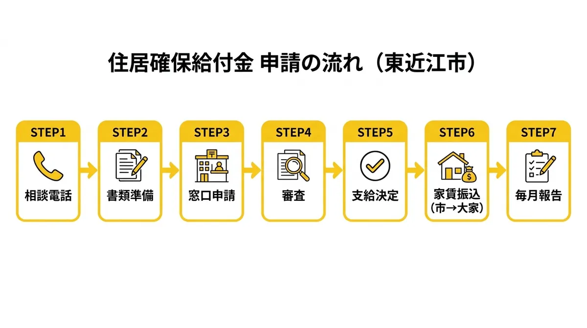 住居確保給付金 申請フロー図(東近江市)