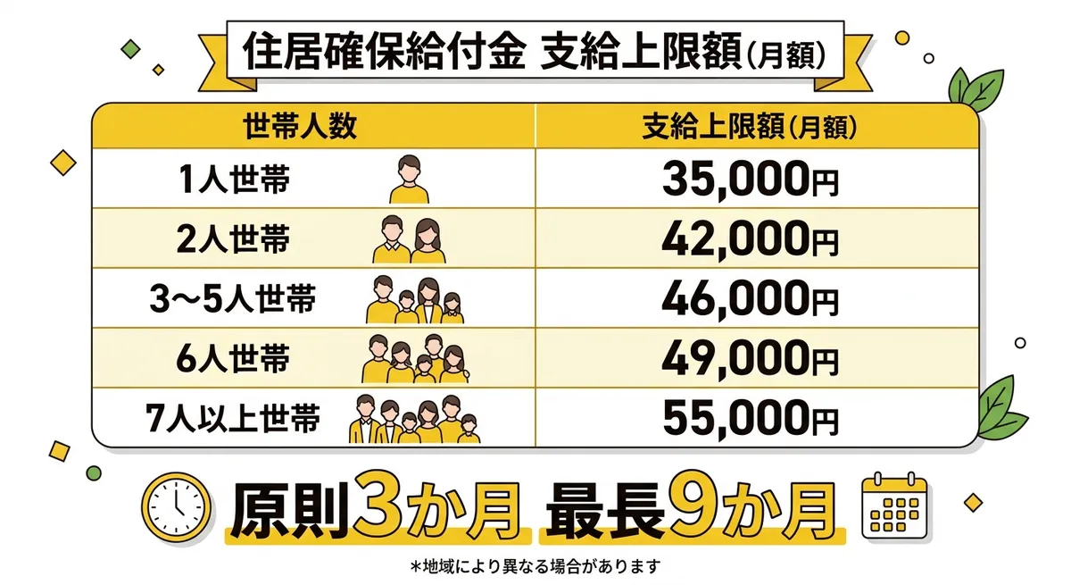 住居確保給付金 世帯別支給上限額テーブル