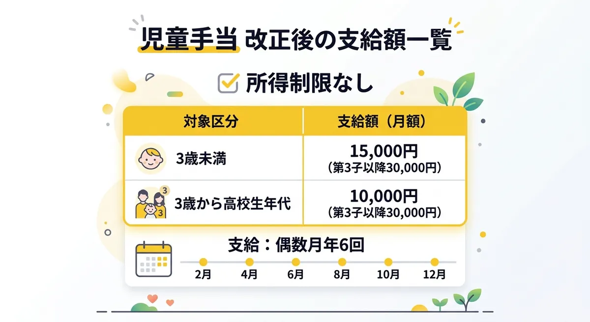 児童手当 改正後の支給額一覧