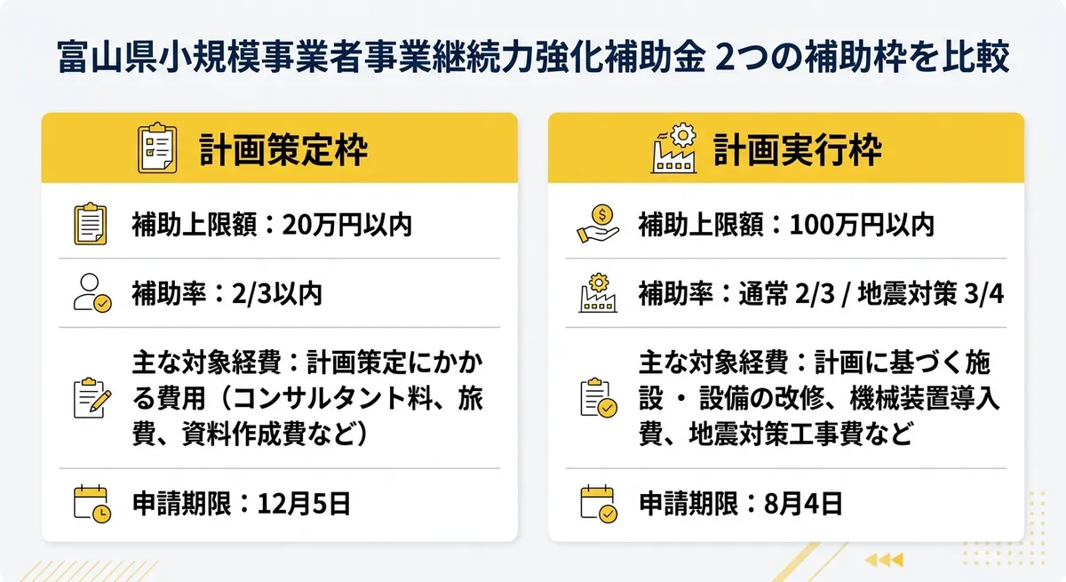 補助枠比較図 - 計画策定枠と計画実行枠の違い