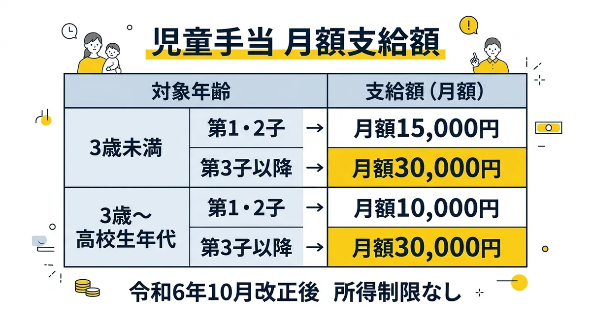 児童手当 月額支給額一覧