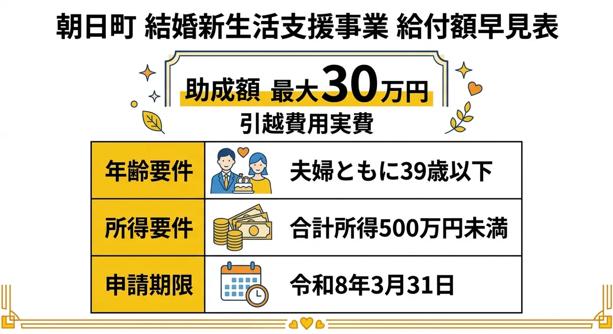 朝日町結婚新生活支援事業 給付額早見表