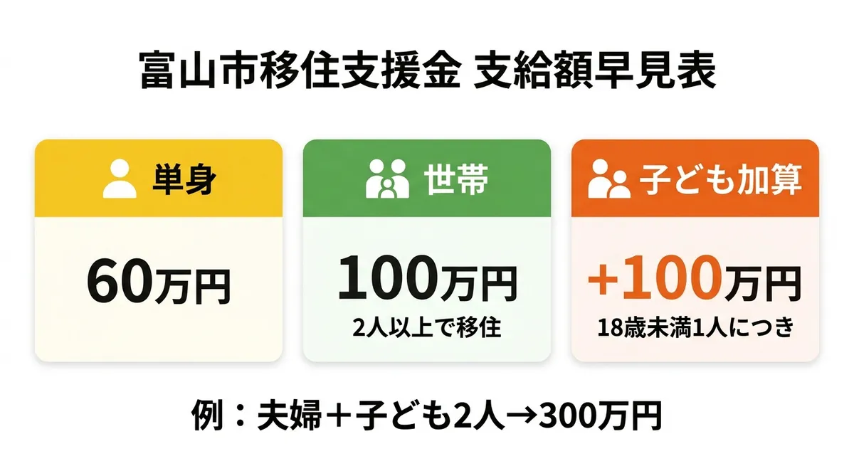 富山市移住支援金 支給額早見表