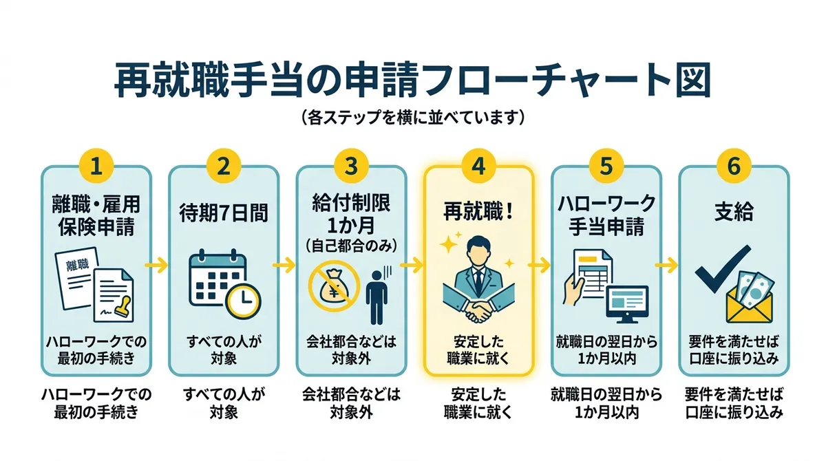 再就職手当の申請フローチャート