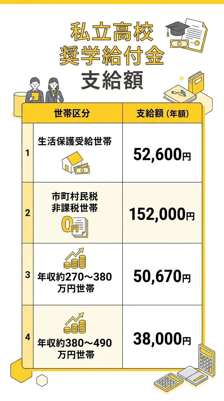 私立高校 奨学給付金 支給額一覧表