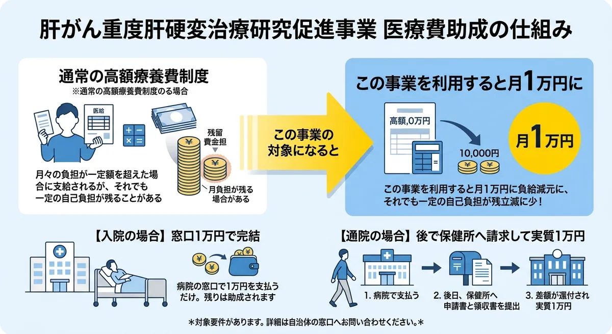 肝がん治療費軽減の仕組みを示すフロー図