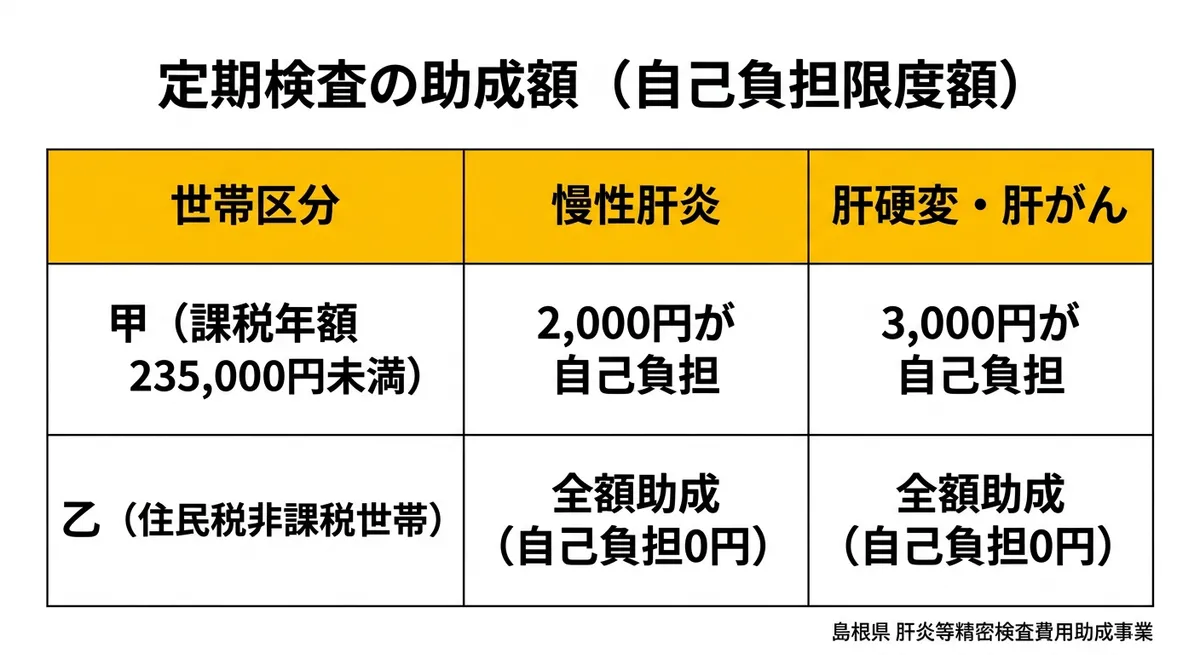 定期検査の助成額（自己負担限度額）比較表