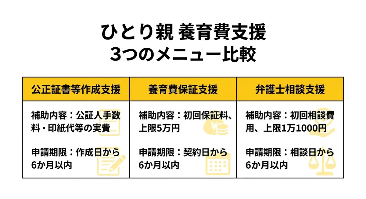 ひとり親 養育費支援 3つのメニュー比較