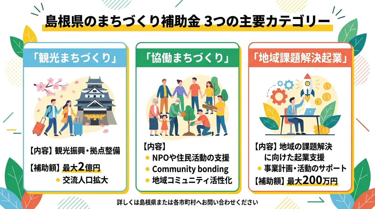 島根県のまちづくり・地域振興補助金カテゴリ図