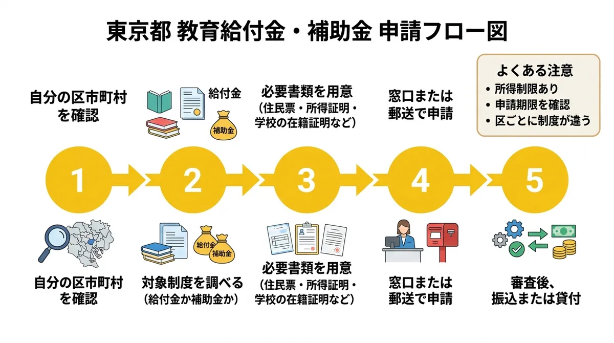 東京都の教育給付金・補助金の申請フロー