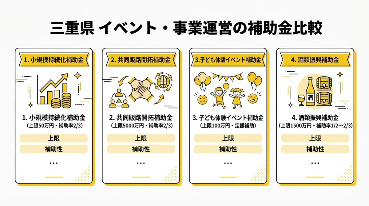 三重県 イベント・事業運営の補助金比較インフォグラフィック