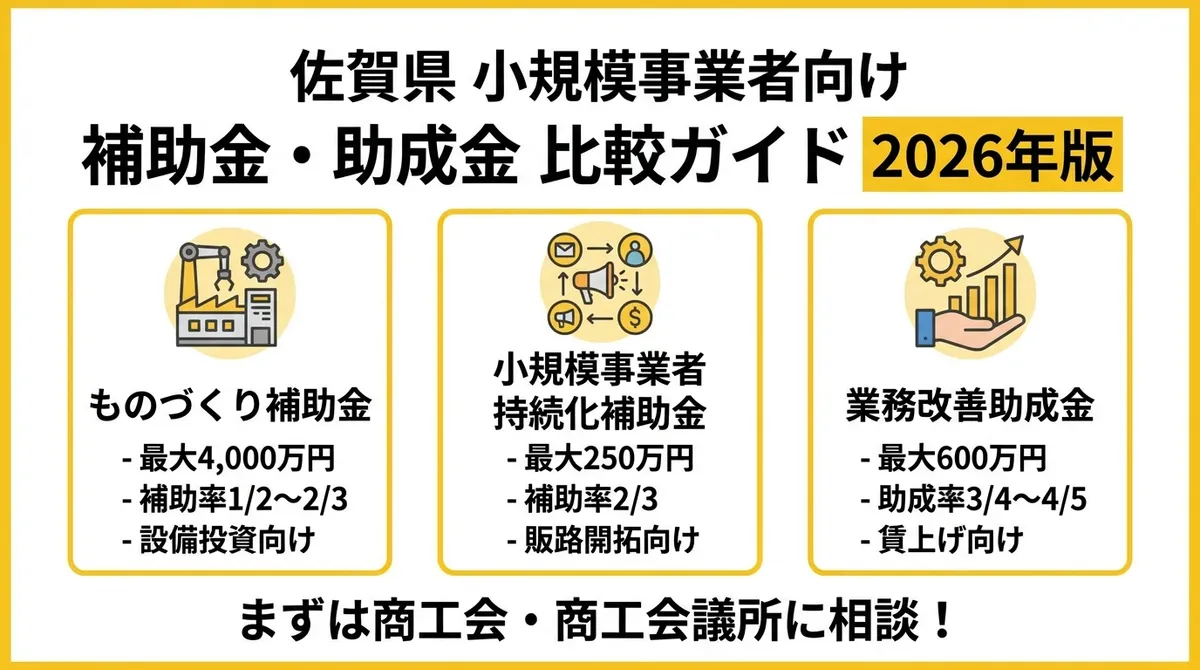 佐賀県小規模事業者向け補助金・助成金の比較チャート