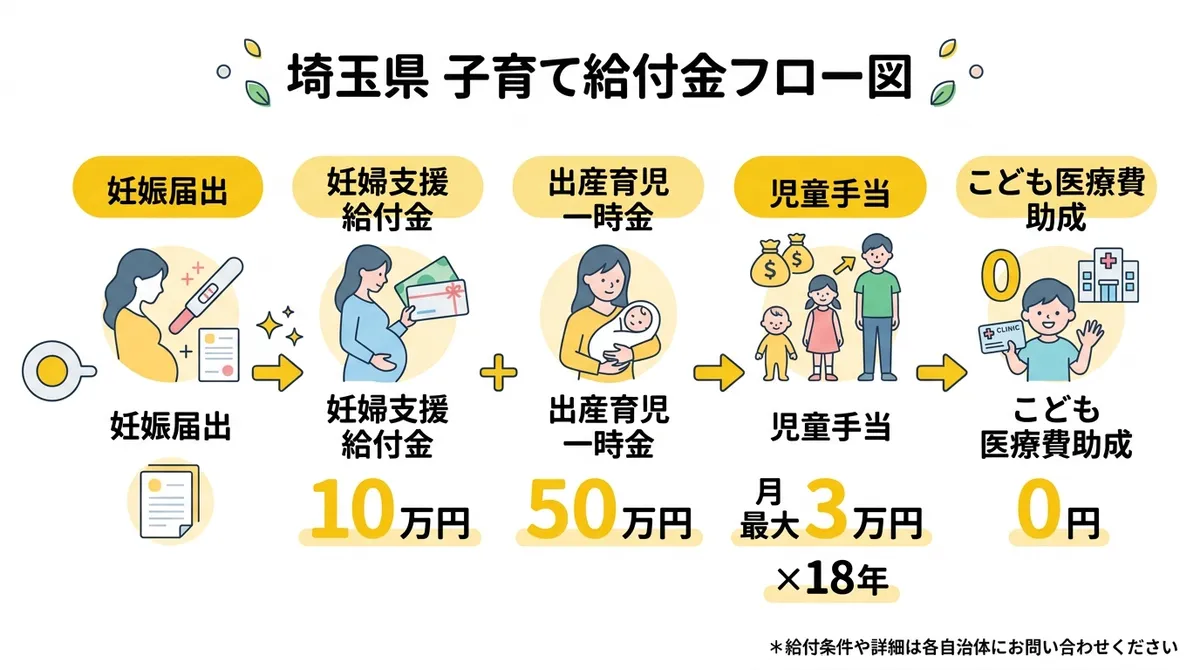 埼玉県の子育て給付金フロー図